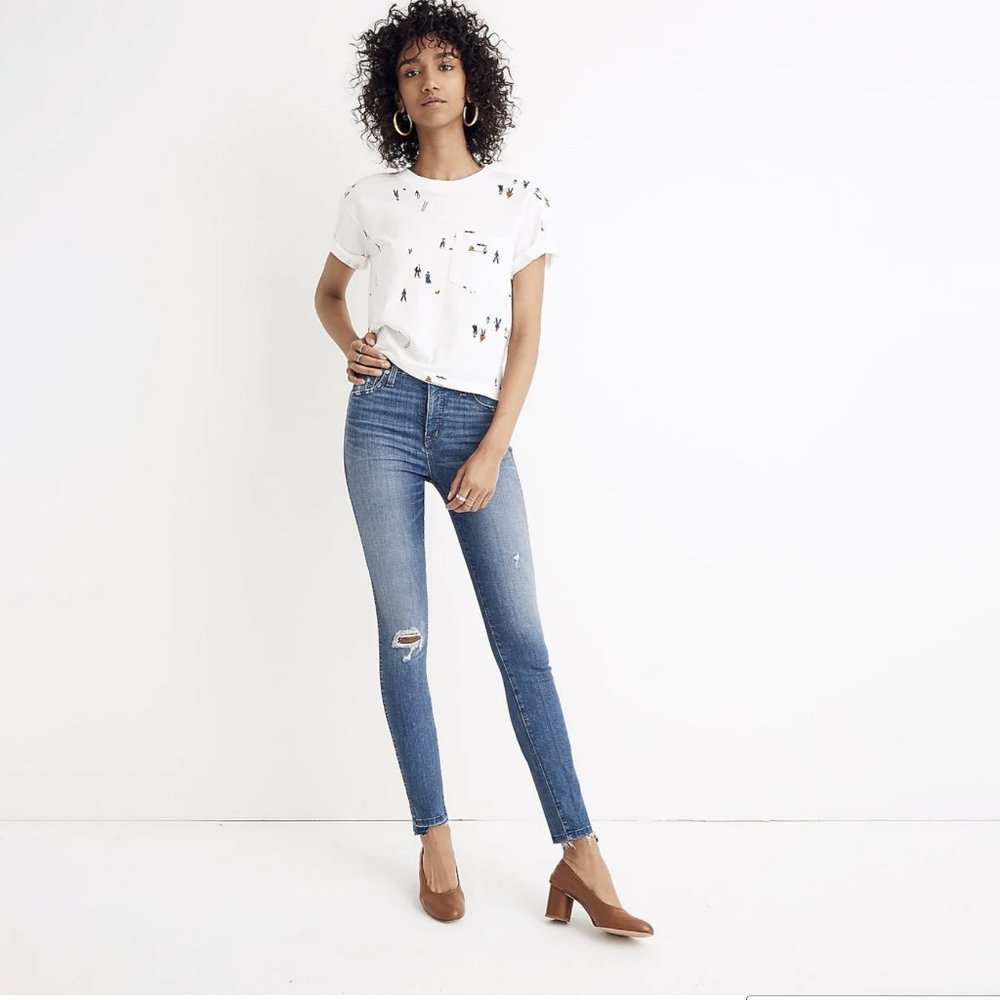 MADEWELL 10" High-Rise Skinny Jeans Drop Step-Hem Edition distressed jeans